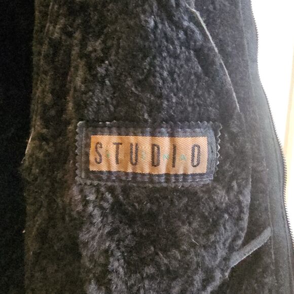 Vintage Shearling Jacket Sheepskin Suede Coat Siena Studio Womens L XL Black - Picture 5 of 12